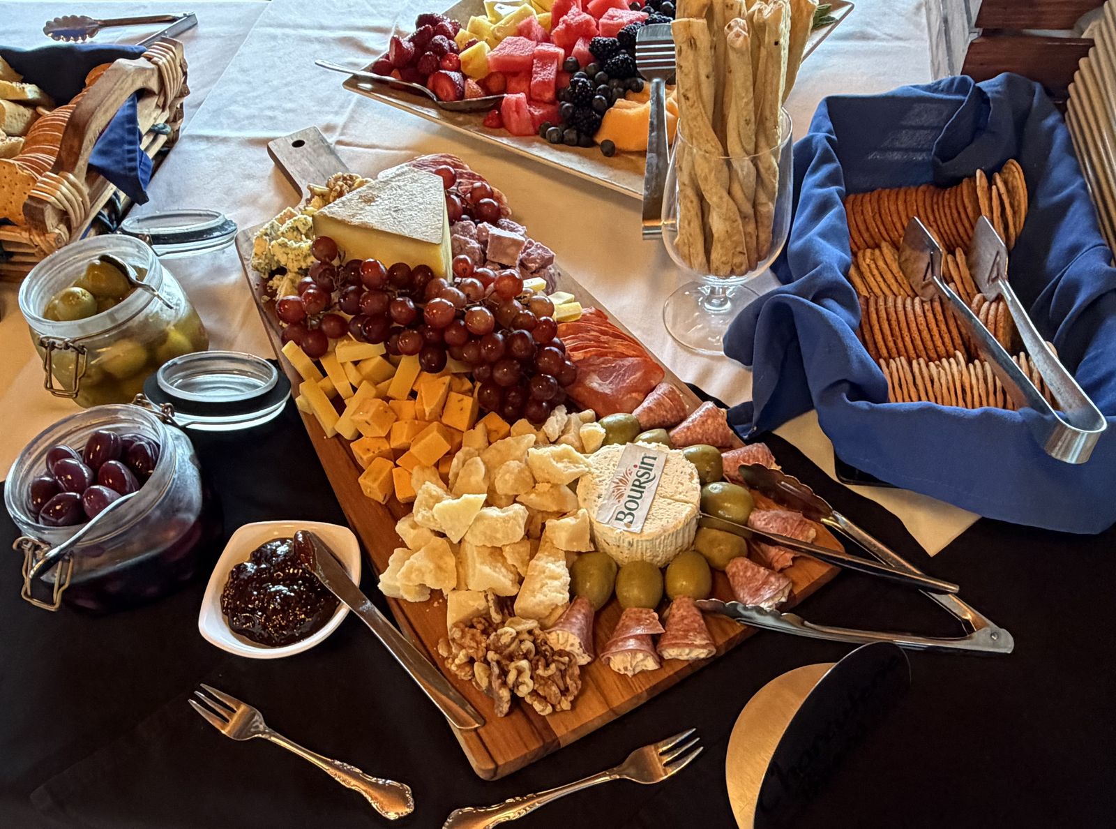 A charcuterie and cheese spread in the clubhouse